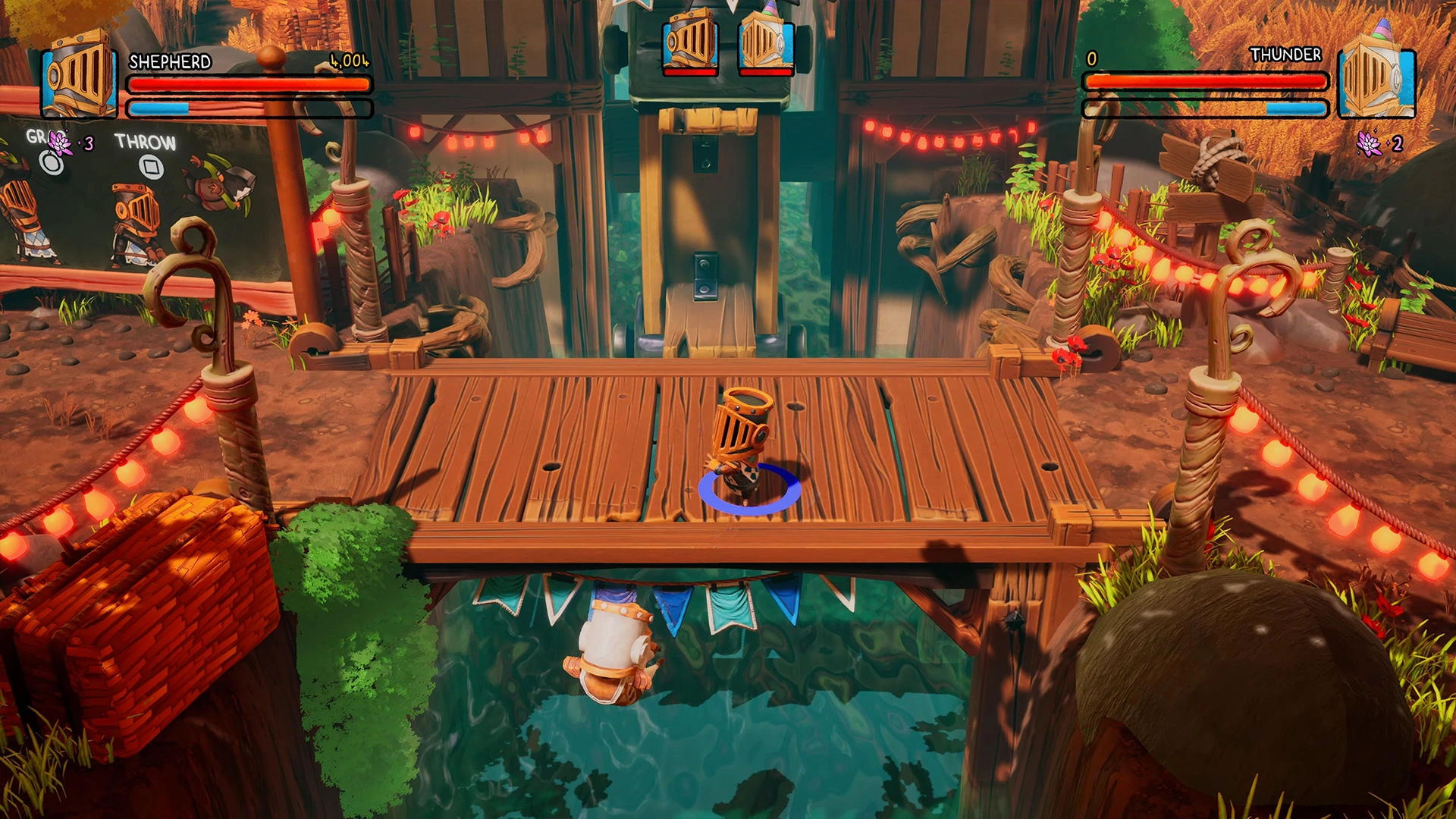 knight crossing a bridge in the arcade video game Big Helmet Heroes