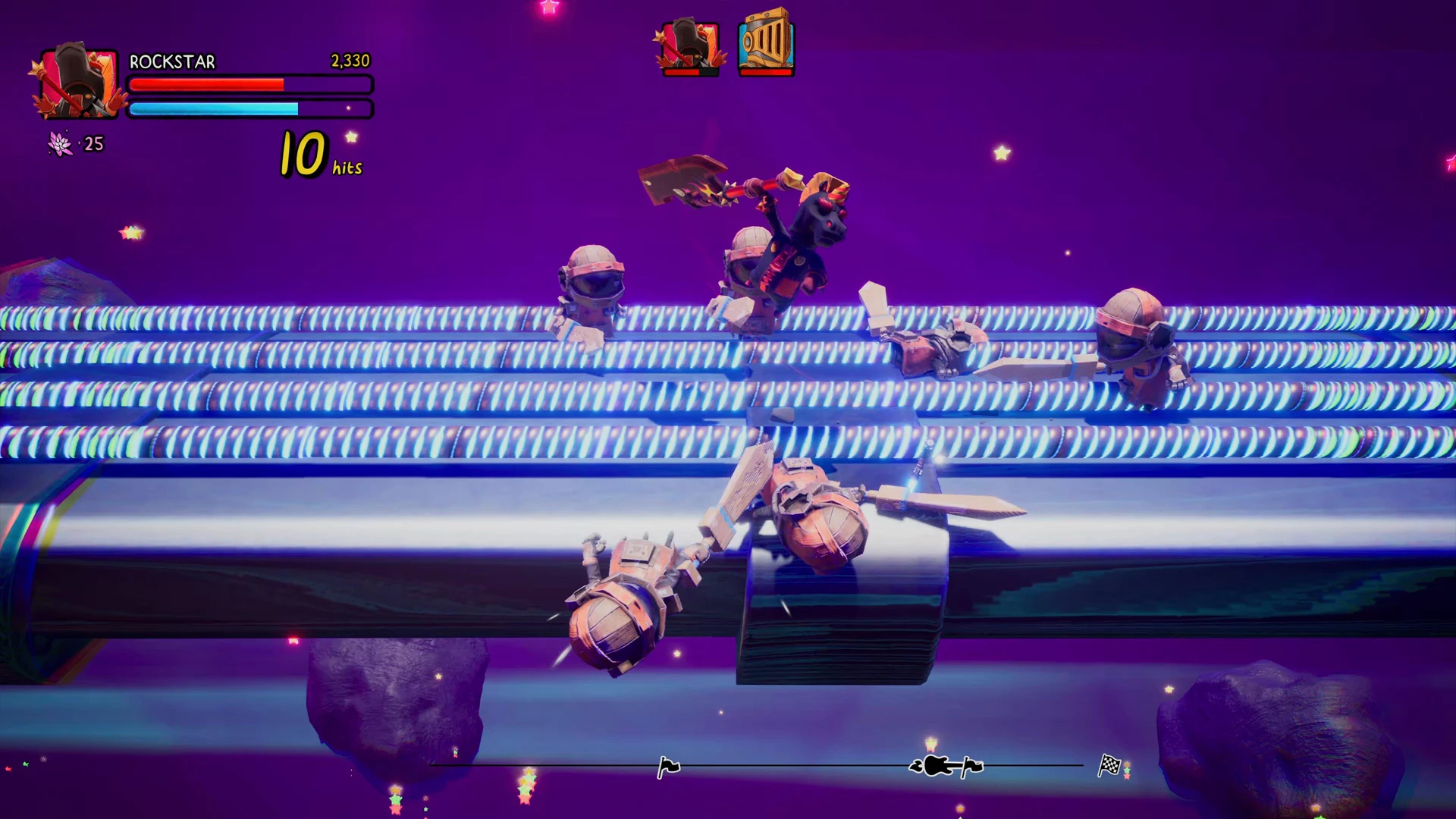 knights fighting in space in a beat'em up game