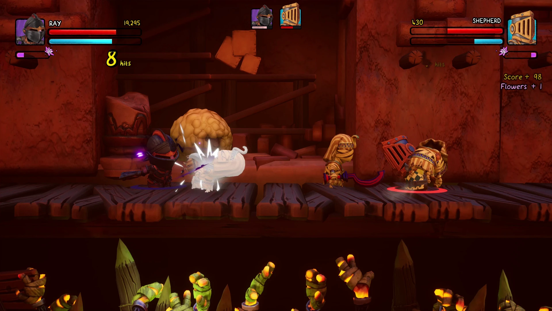 Knight attacking an enemy in an arcade video game