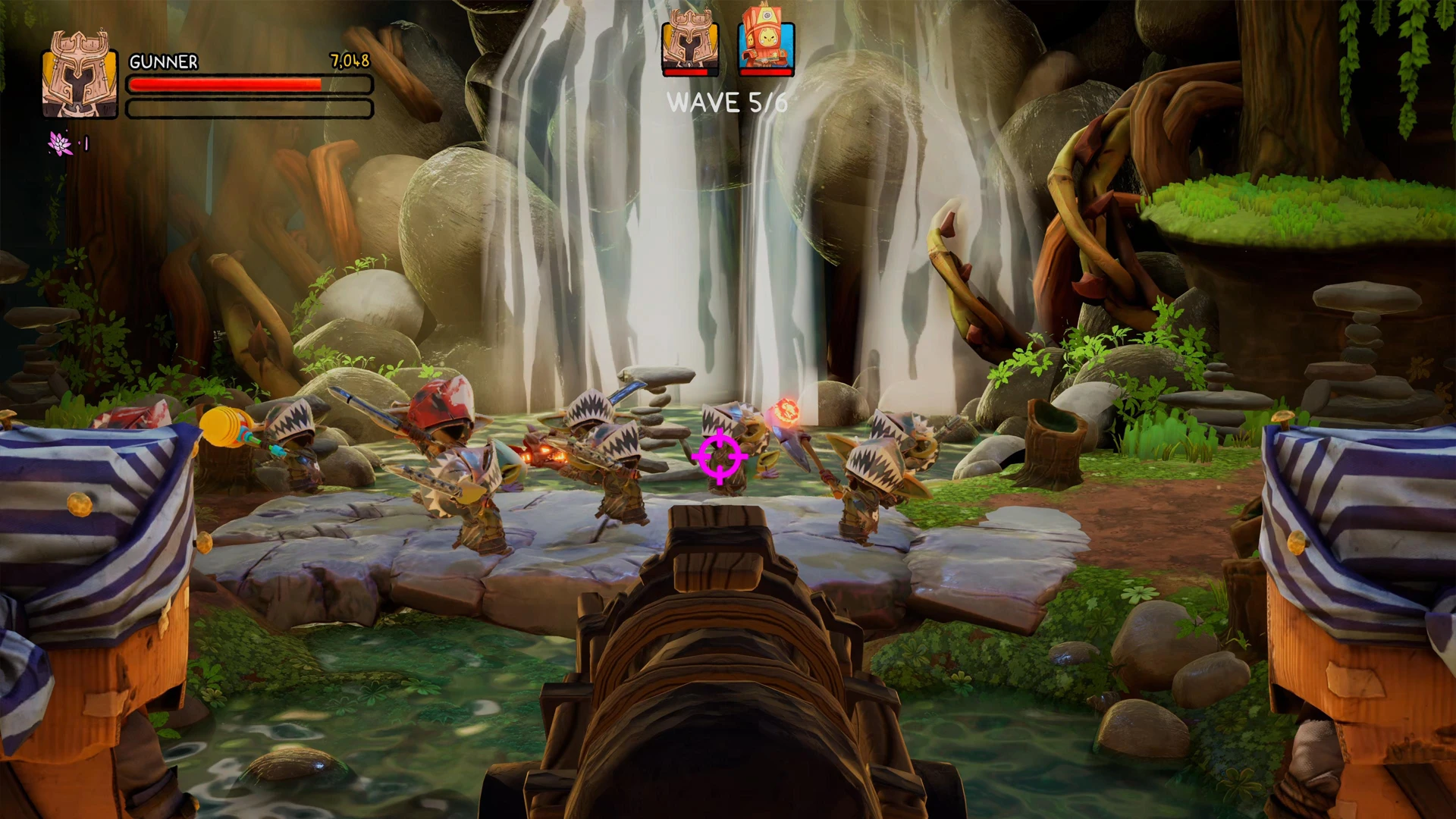 Shooting enemies in Big Helmet Heroes hack and slash game
