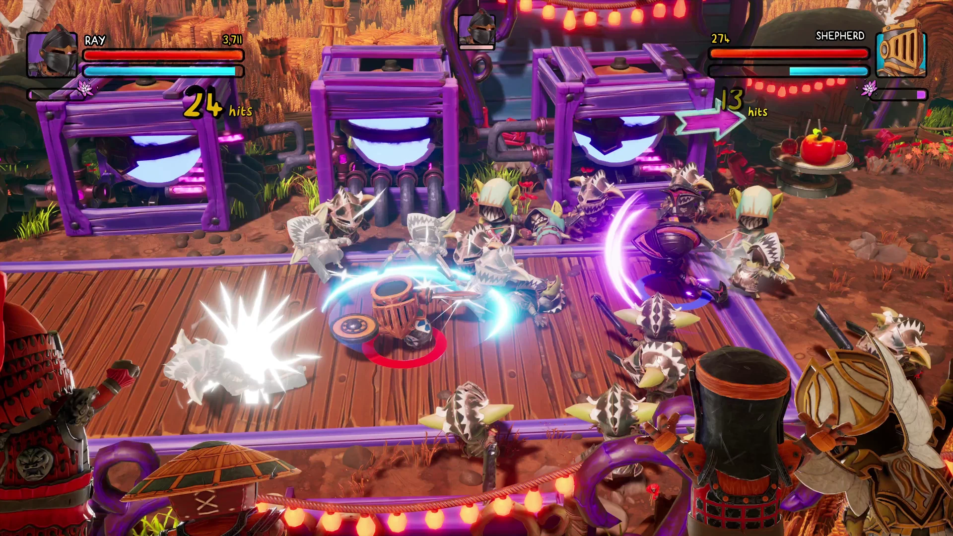 warrior fighting in local co-op mode in Big Helmet Heroes game